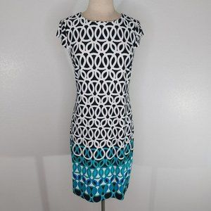 Liz Claiborne Womens Small Knee-length Sheath Dress Geometric Black White Blue